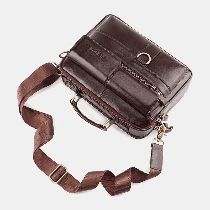 Herre Ægte Læder Multi-pocket Crossbody Tasker Stor Kapacitet Retro 6.5 Tommer Telefontaske Briefcase Skuldertaske Håndtaske