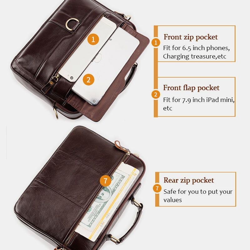 Herre Ægte Læder Multi-pocket Crossbody Tasker Stor Kapacitet Retro 6.5 Tommer Telefontaske Briefcase Skuldertaske Håndtaske