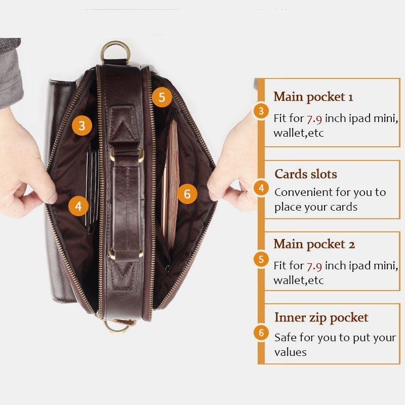 Herre Ægte Læder Multi-pocket Crossbody Tasker Stor Kapacitet Retro 6.5 Tommer Telefontaske Briefcase Skuldertaske Håndtaske