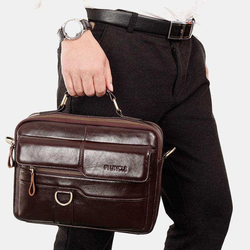 Herre Ægte Læder Multi-pocket Crossbody Tasker Stor Kapacitet Retro 6.5 Tommer Telefontaske Briefcase Skuldertaske Håndtaske