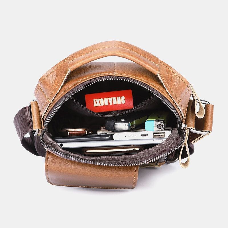 Herre Ægte Læder Multi-pocket Hovedtelefon Hul Vintage 6.5 Tommer Telefontaske Crossbody Taske Skuldertaske Messenger Briefcase