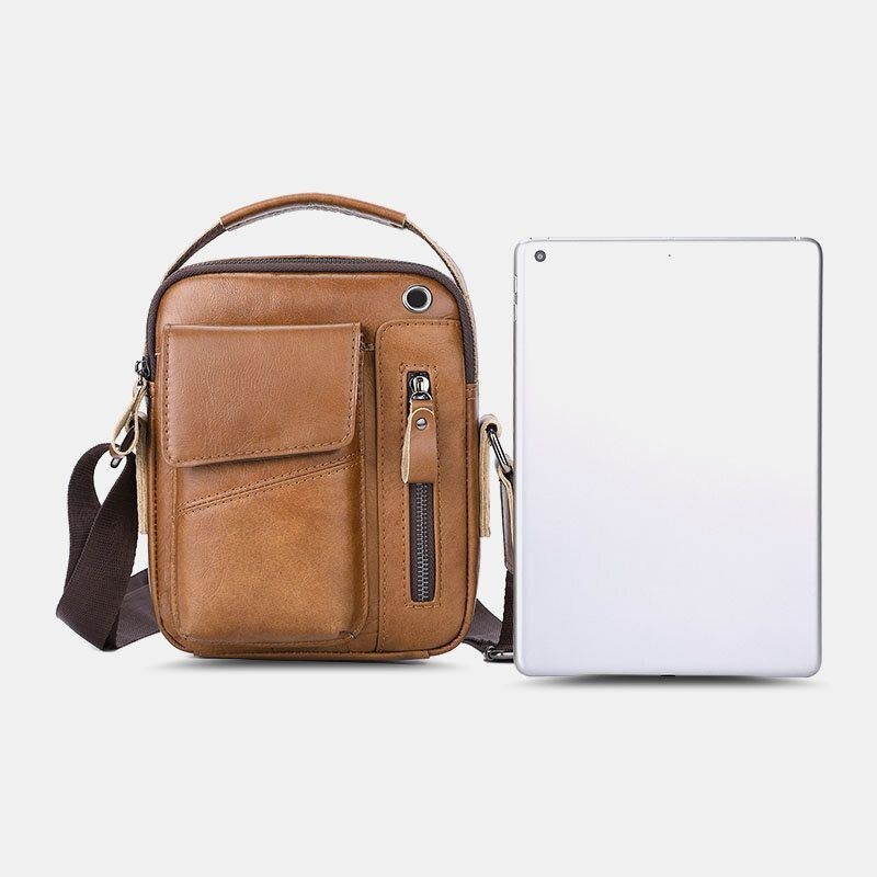 Herre Ægte Læder Multi-pocket Hovedtelefon Hul Vintage 6.5 Tommer Telefontaske Crossbody Taske Skuldertaske Messenger Briefcase