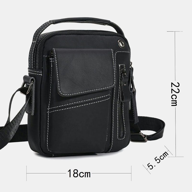 Herre Ægte Læder Multi-pocket Hovedtelefon Hul Vintage 6.5 Tommer Telefontaske Crossbody Taske Skuldertaske Messenger Briefcase