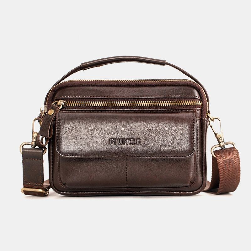 Herre Ægte Læder Multifunktion Multi-bære 6.5 Tommer Telefontaske Crossbody Taske Taljetaske