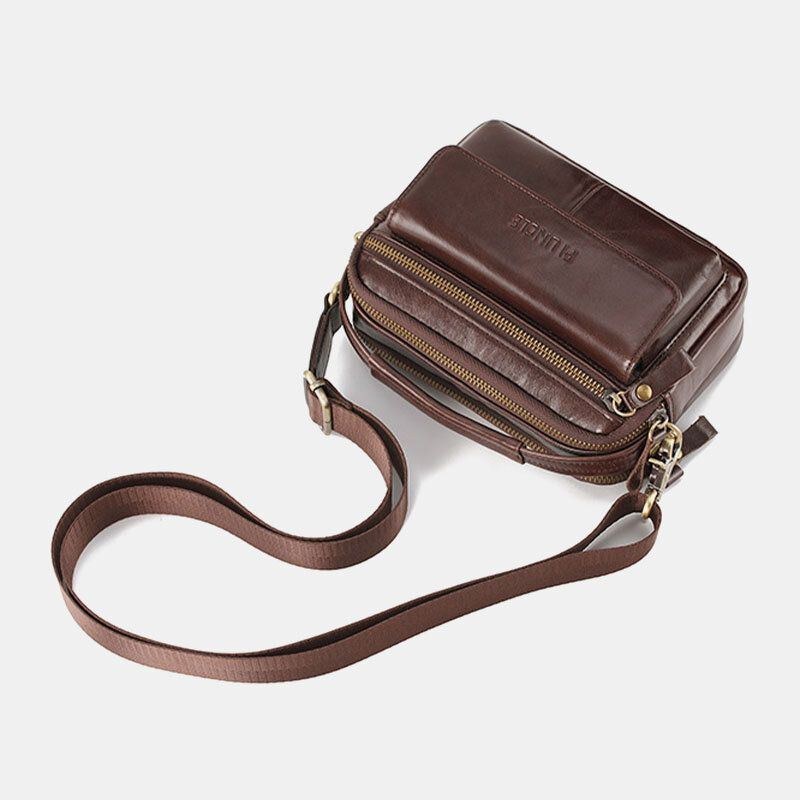 Herre Ægte Læder Multifunktion Multi-bære 6.5 Tommer Telefontaske Crossbody Taske Taljetaske