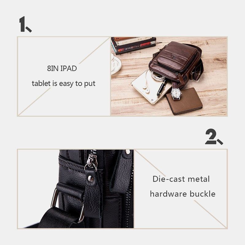 Herre Ægte Læder Multifunktion Multi-lomme Vandtæt Crossbody Taske Skuldertaske