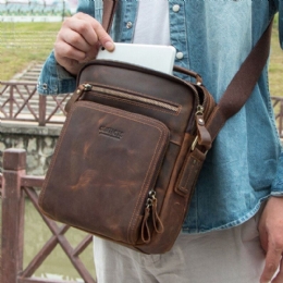 Herre Ægte Læder Multifunktion Multi-lomme Vintage Dokumentmapper Messenger Bag Crossbody Taske Håndtaske