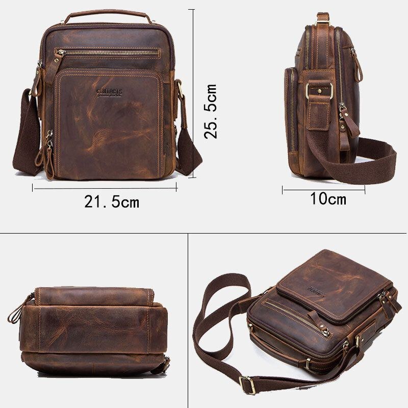 Herre Ægte Læder Multifunktion Multi-lomme Vintage Dokumentmapper Messenger Bag Crossbody Taske Håndtaske