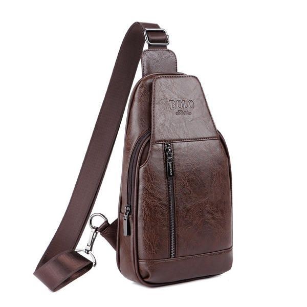 Herre Ægte Læder Multifunktionel Brysttaske Fritid Udendørs Sport Crossbody Taske Skuldertaske