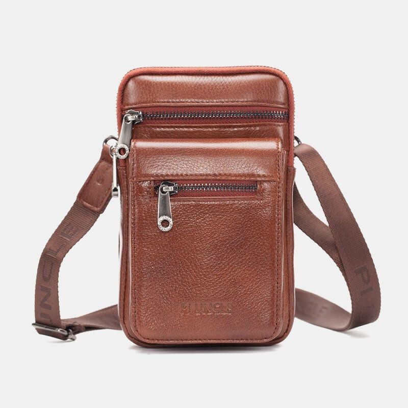 Herre Ægte Læder Okselæder Multi-bære Retro 7.2 Tommer Telefon Crossbody Taske Hængende Bælte Taske Taljetaske