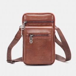 Herre Ægte Læder Okselæder Multi-bære Retro 7.2 Tommer Telefon Crossbody Taske Hængende Bælte Taske Taljetaske