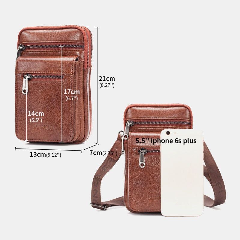 Herre Ægte Læder Okselæder Multi-bære Retro 7.2 Tommer Telefon Crossbody Taske Hængende Bælte Taske Taljetaske