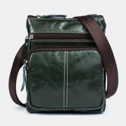 Herre Ægte Læder Retro Business Ensfarvet Læder Lynlås Crossbody Taske Skuldertaske