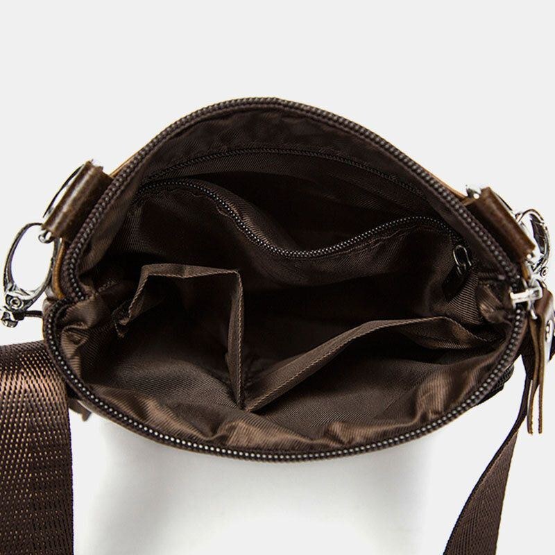 Herre Ægte Læder Retro Business Ensfarvet Læder Lynlås Crossbody Taske Skuldertaske