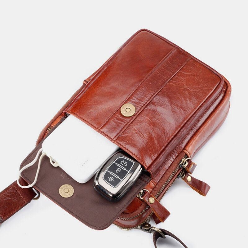 Herre Ægte Læder Retro Business Multifunktion Brysttaske Skuldertaske Cross Body Taske