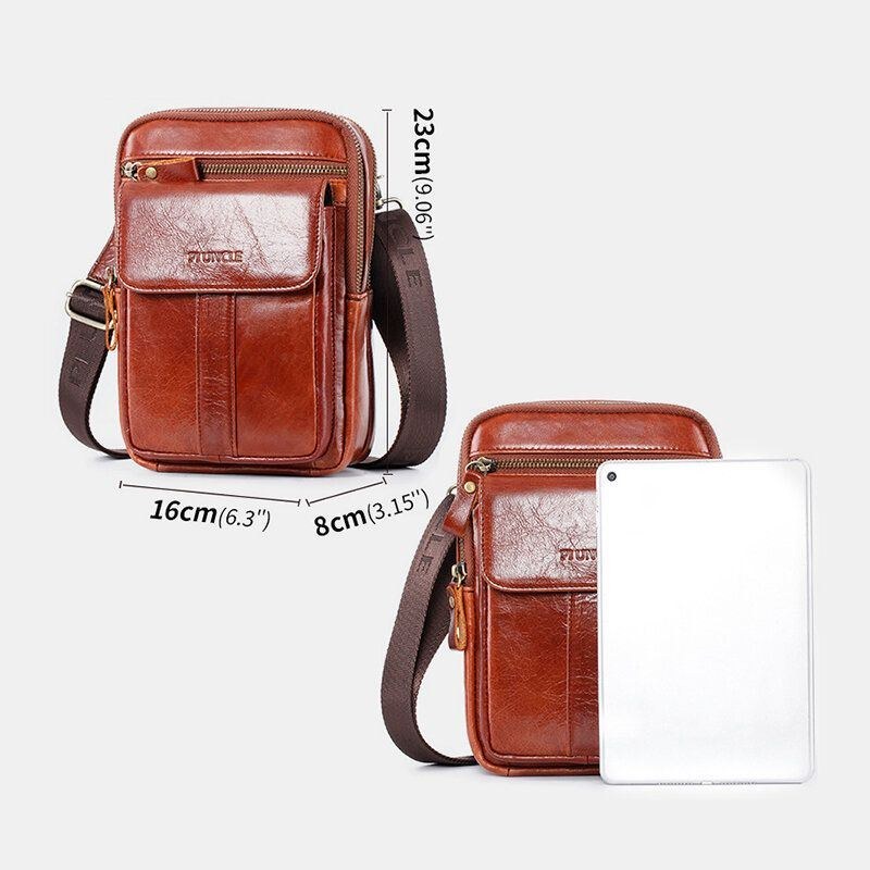 Herre Ægte Læder Retro Business Multifunktion Brysttaske Skuldertaske Cross Body Taske