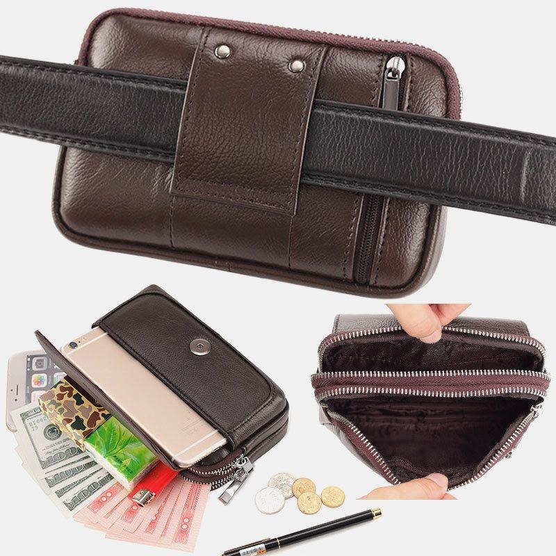 Herre Ægte Læder Retro Multi-bære Mini Telefontaske Kortholder Taske Taljetaske Crossbody Taske