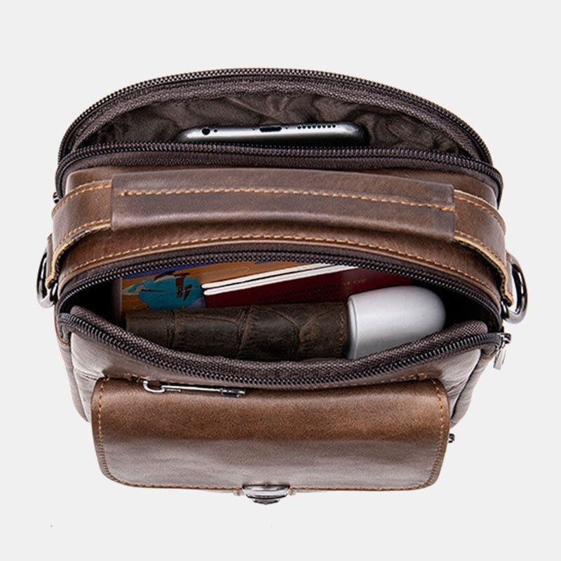 Herre Ægte Læder Ryg Tyverisikre Lomme Crossbody Tasker Retro Multi-lomme Slidfast Messenger Bag Skuldertaske