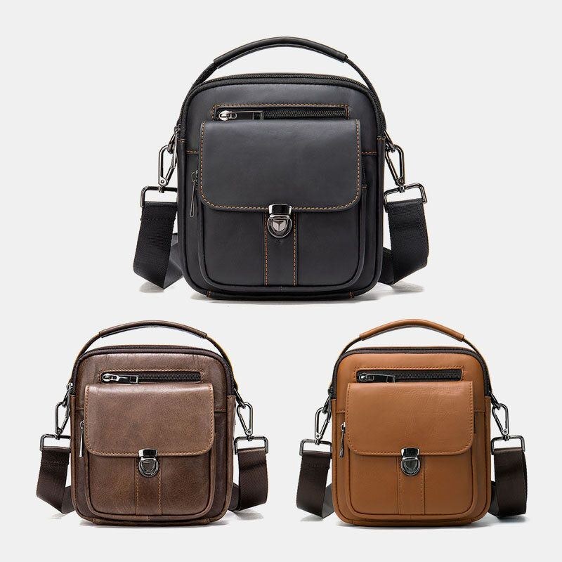 Herre Ægte Læder Ryg Tyverisikre Lomme Crossbody Tasker Retro Multi-lomme Slidfast Messenger Bag Skuldertaske