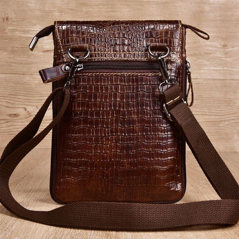 Herre Ægte Læder Slidfast Krokodilletekstur Casual Crossbody-taske Skuldertaske