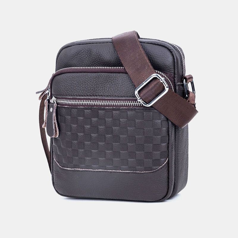 Herre Ægte Læder Vævet Vandtæt Multifunktion Multi-lags Crossbody Taske Skuldertaske