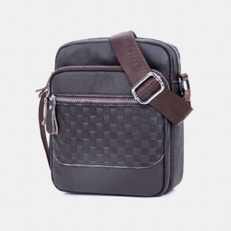 Herre Ægte Læder Vævet Vandtæt Multifunktion Multi-lags Crossbody Taske Skuldertaske