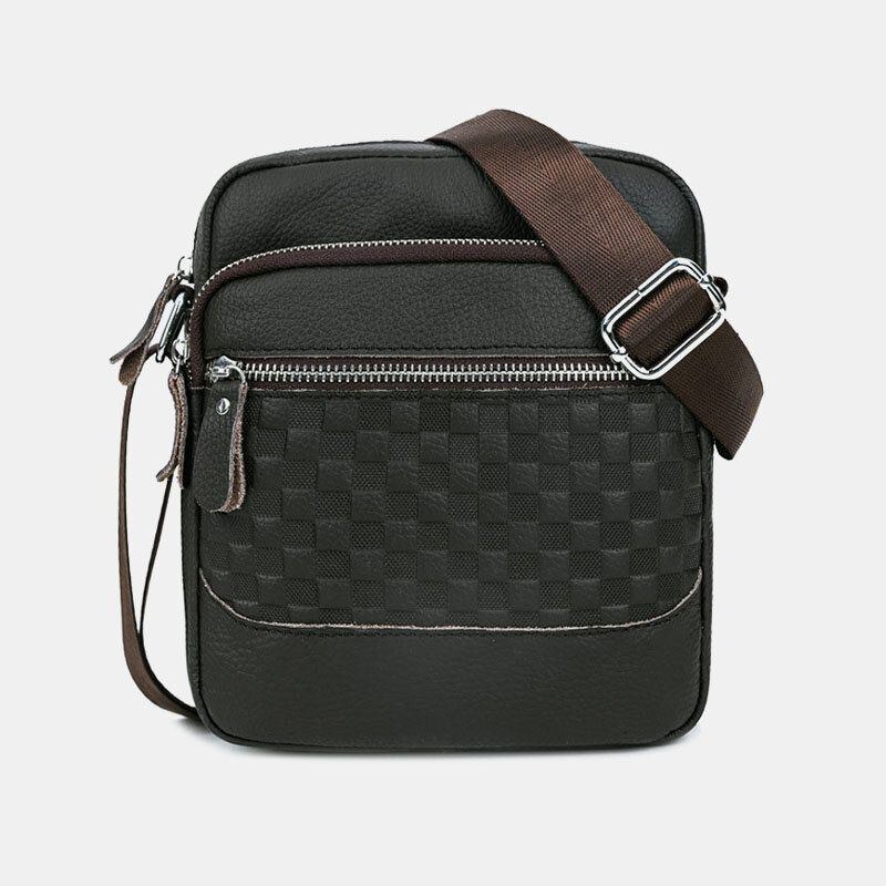 Herre Ægte Læder Vævet Vandtæt Multifunktion Multi-lags Crossbody Taske Skuldertaske