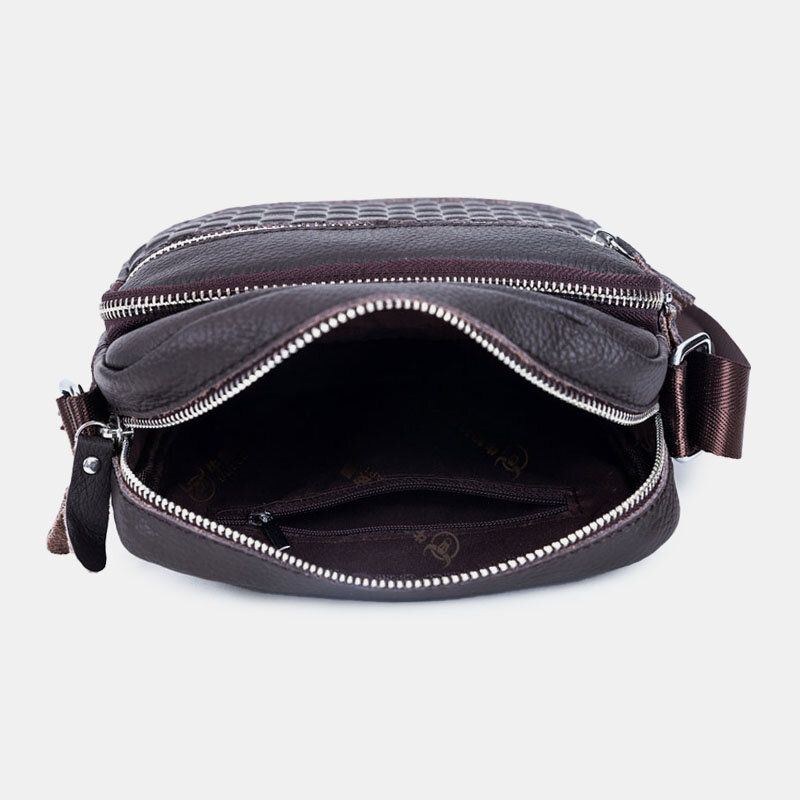 Herre Ægte Læder Vævet Vandtæt Multifunktion Multi-lags Crossbody Taske Skuldertaske