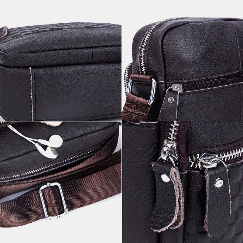 Herre Ægte Læder Vævet Vandtæt Multifunktion Multi-lags Crossbody Taske Skuldertaske