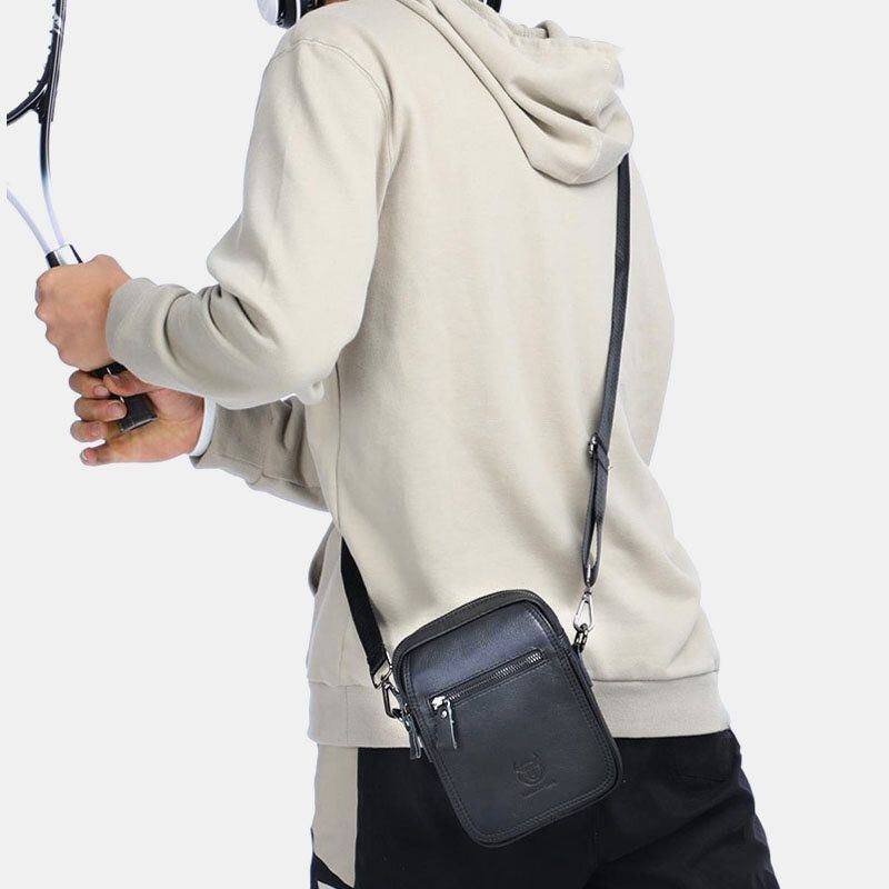 Herre Ægte Læder Vandtæt Multifunktion Multi-layer Crossbody Taske Skuldertaske