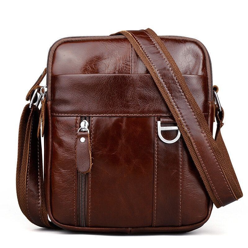 Herre Brun Ægte Læder Skuldertaske Messenger Crossbody Briefcase Sling Bag Til Ipad Mini