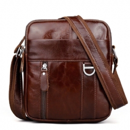 Herre Brun Ægte Læder Skuldertaske Messenger Crossbody Briefcase Sling Bag Til Ipad Mini