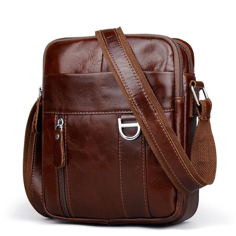 Herre Brun Ægte Læder Skuldertaske Messenger Crossbody Briefcase Sling Bag Til Ipad Mini