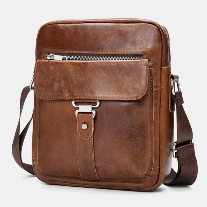 Herre Business Retro Ægte Læder Vandtæt Slidbestandig Crossbody Taske