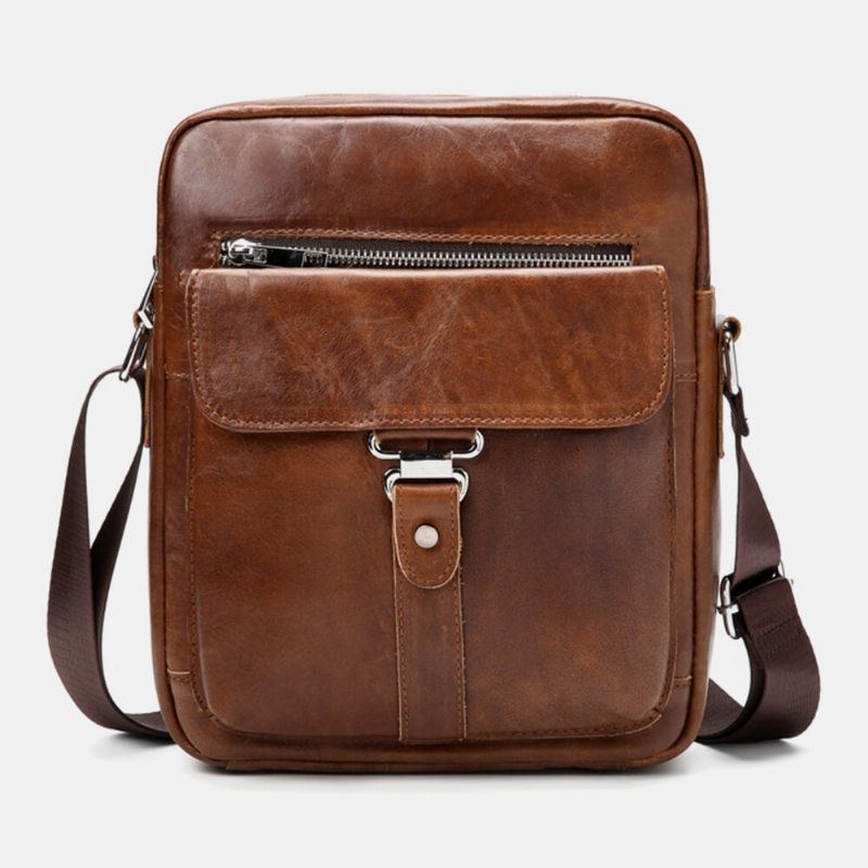 Herre Business Retro Ægte Læder Vandtæt Slidbestandig Crossbody Taske