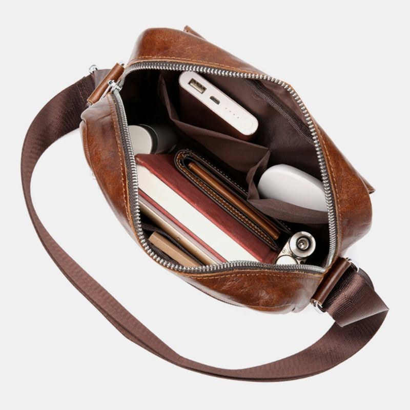 Herre Business Retro Ægte Læder Vandtæt Slidbestandig Crossbody Taske