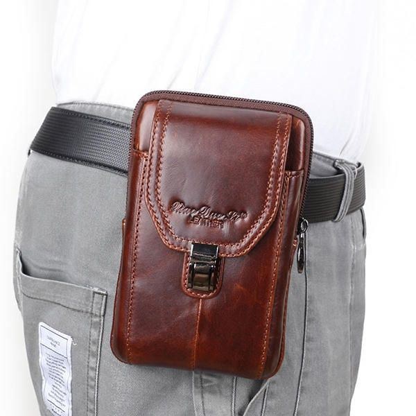 Herre Business Taljetaske Ægte Læder Casual 5.2/5.7/6 Tommer Telefontaske Skulder Crossbody Taske