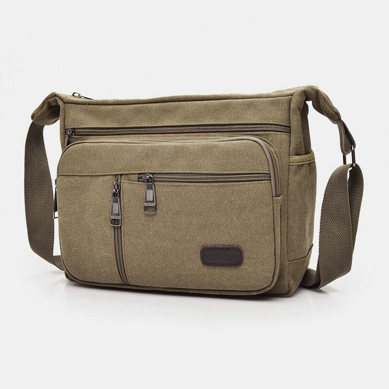 Herre Canvas Flerlags Stor Kapacitet Casual Ensfarvet Crossbody-taske Skuldertaske