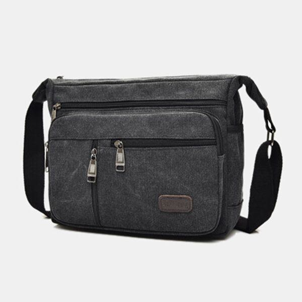 Herre Canvas Flerlags Stor Kapacitet Casual Ensfarvet Crossbody-taske Skuldertaske