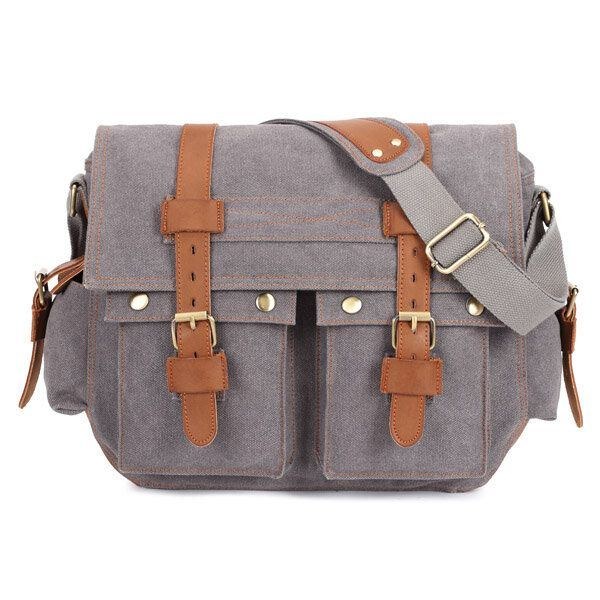 Herre Canvas Microfibric Læder Casual Outdoor Messenger Skulder Crossbody Taske