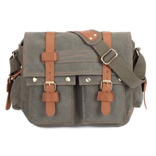 Herre Canvas Microfibric Læder Casual Outdoor Messenger Skulder Crossbody Taske