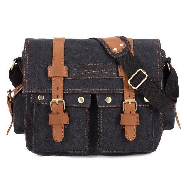 Herre Canvas Microfibric Læder Casual Outdoor Messenger Skulder Crossbody Taske