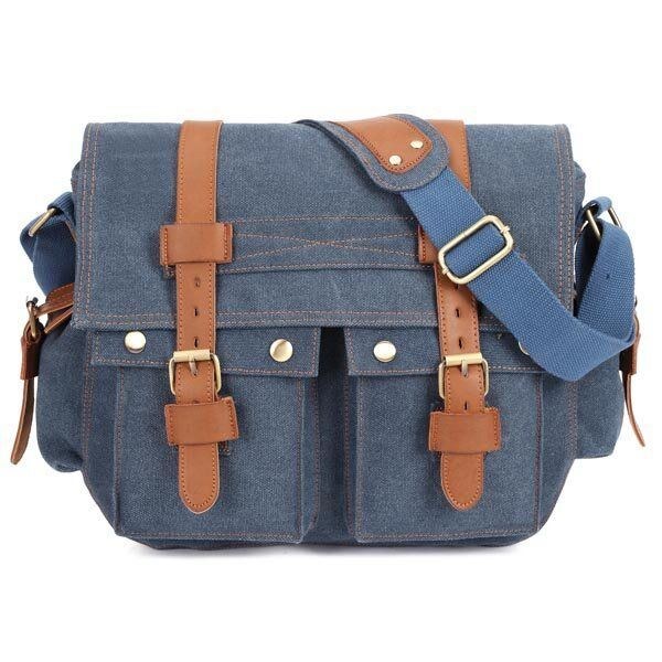 Herre Canvas Microfibric Læder Casual Outdoor Messenger Skulder Crossbody Taske