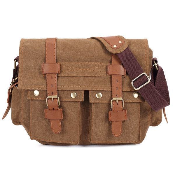 Herre Canvas Microfibric Læder Casual Outdoor Messenger Skulder Crossbody Taske