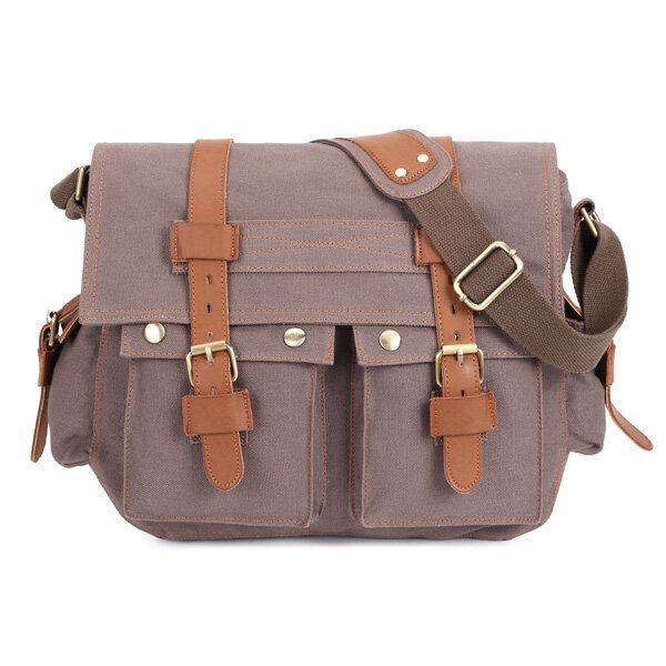 Herre Canvas Microfibric Læder Casual Outdoor Messenger Skulder Crossbody Taske