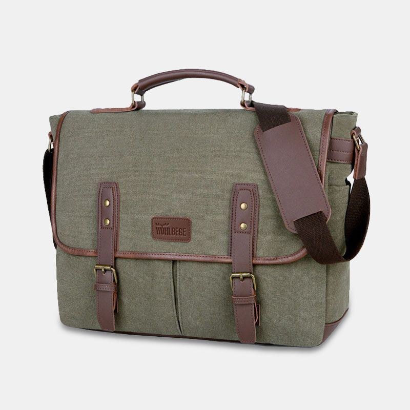 Herre Canvas Multi-lomme Slidfast Vintage Business Messenger Bag Laptoptaske Crossbody Bag Håndtaske