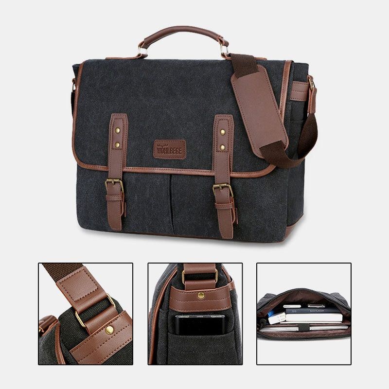 Herre Canvas Multi-lomme Slidfast Vintage Business Messenger Bag Laptoptaske Crossbody Bag Håndtaske