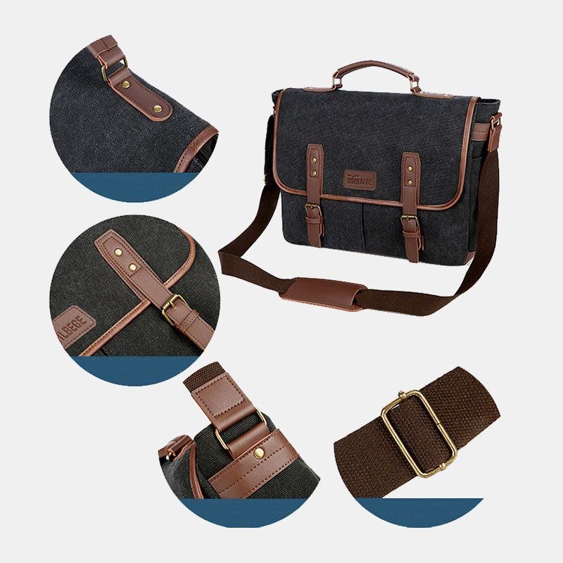 Herre Canvas Multi-lomme Slidfast Vintage Business Messenger Bag Laptoptaske Crossbody Bag Håndtaske