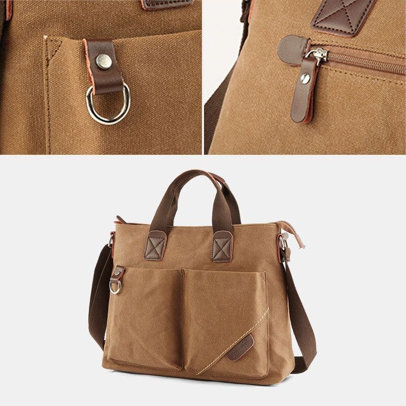 Herre Canvas Multi-lomme Slidfaste Crossbody-tasker Retro Casual Stor Kapacitet Lynlås Skuldertaske Håndtaske