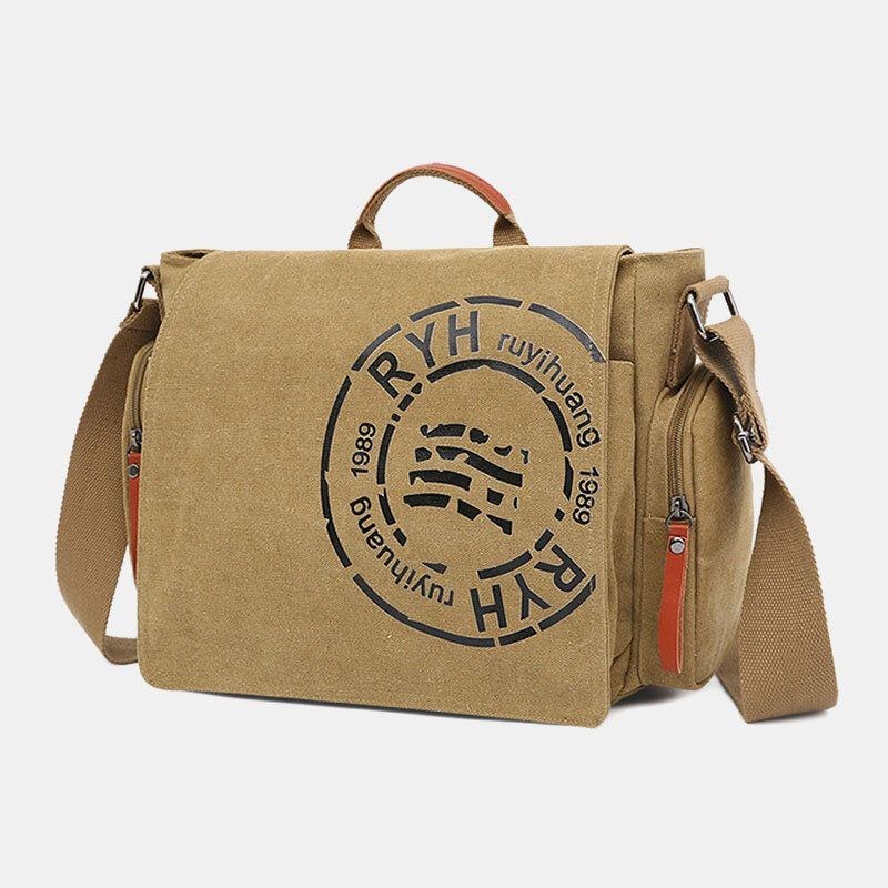 Herre Canvas Multi-rums Afslappet Skuldertaske Med Flere Lommer Messenger Bag Crossbody Tasker Håndtaske